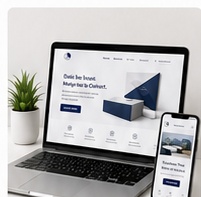 Web and digital mockup with generic desktop and mobile website presentations.